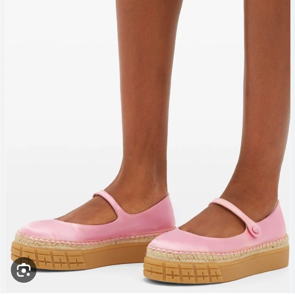 Prada pink satin Mary Jane platform flats size 36